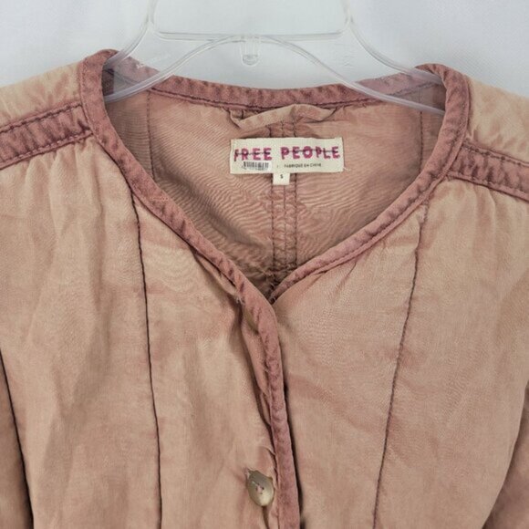 FREE PEOPLE Womens Jacket Mixed Signals Sz SMALL Pink Quilted Bomber Boho - Picture 4 of 15